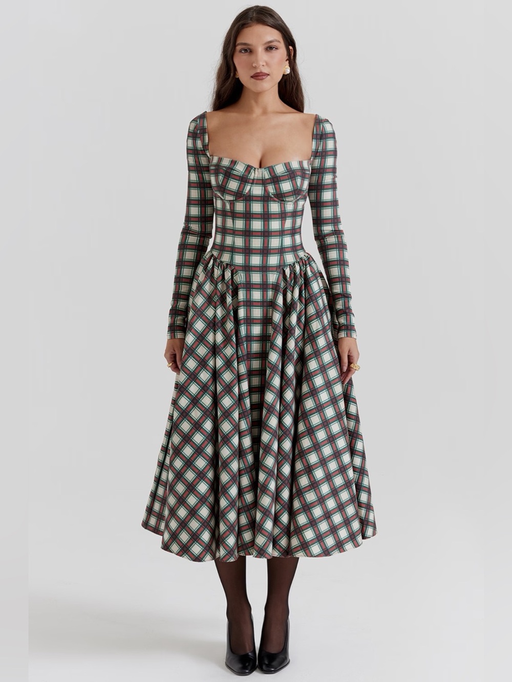 NWT House of CB Eliza Red Tartan Corset Midi Dress Size L
